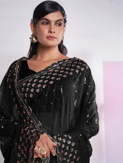 Designer Black Bollywood-Inspired Sequin Embellished Party Wear Saree with Blouse Piece 🖤