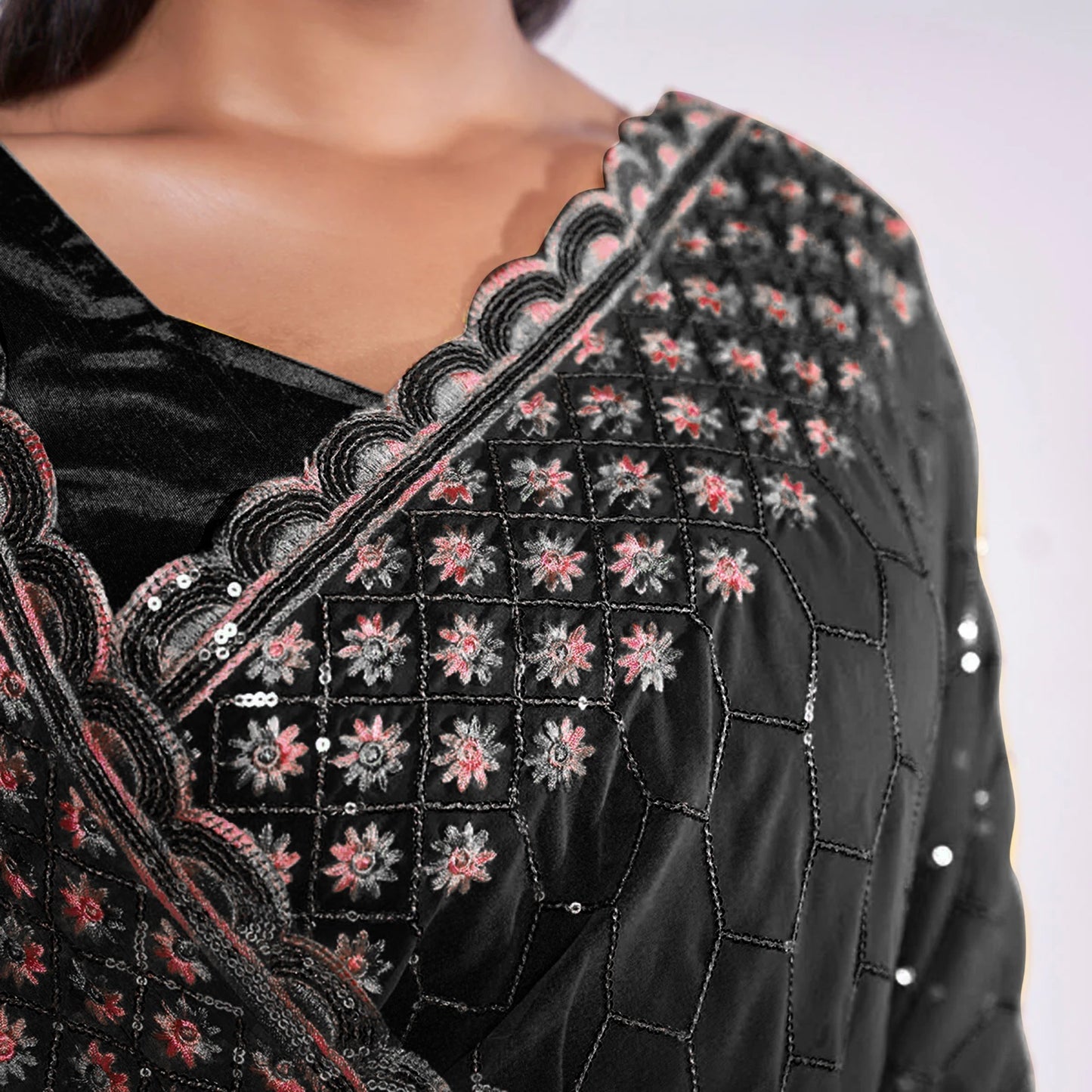 designer black bollywood-inspired sequin embellished party wear saree with blouse piece 🖤