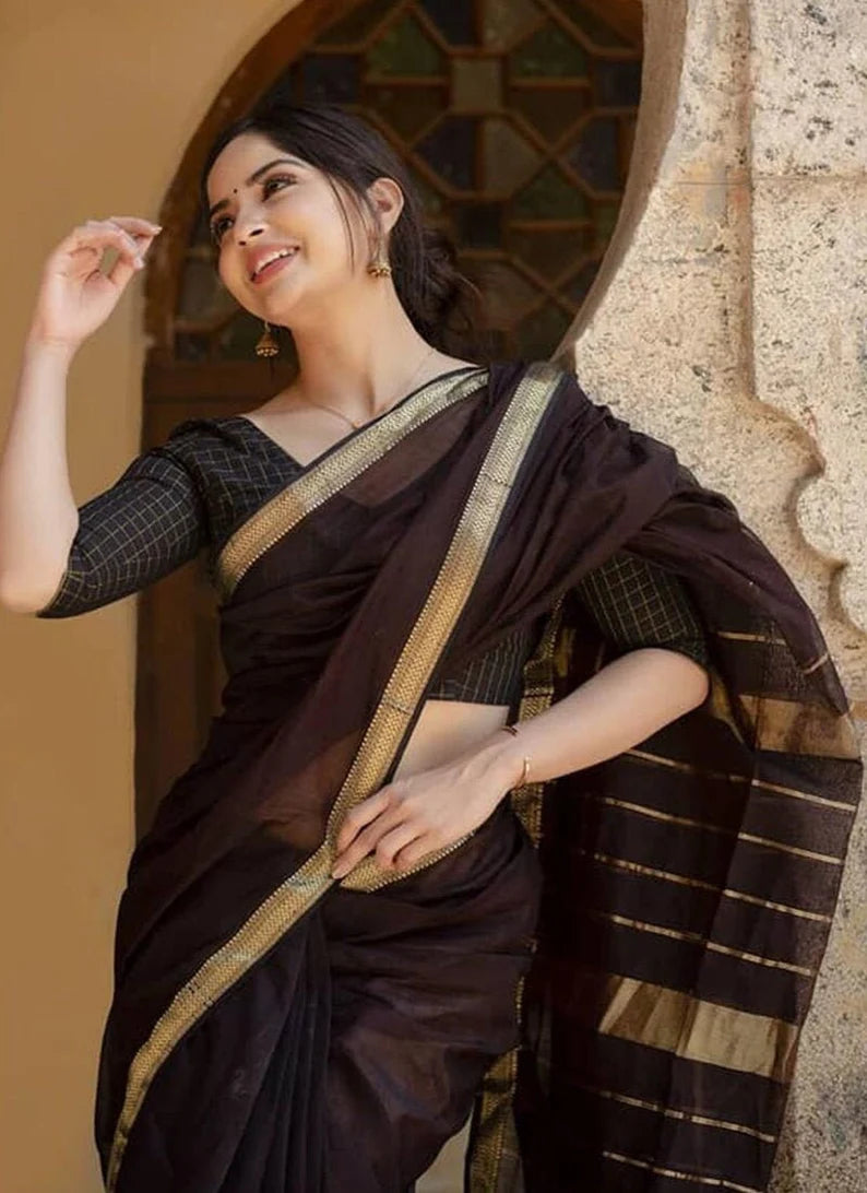 synthetic silk chocolate saree south indian wedding saree with stitched blouse brown saree kanjeevaram art silk saree, bollywood saree usa