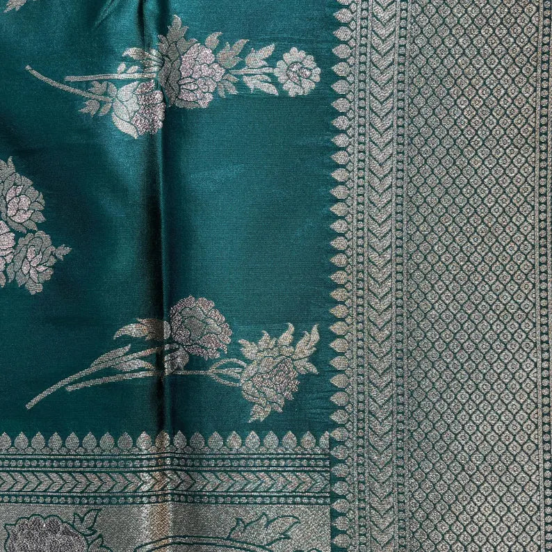 green banarasi handloom art silk saree with heavy pallu party sarees | indian traditional sarees