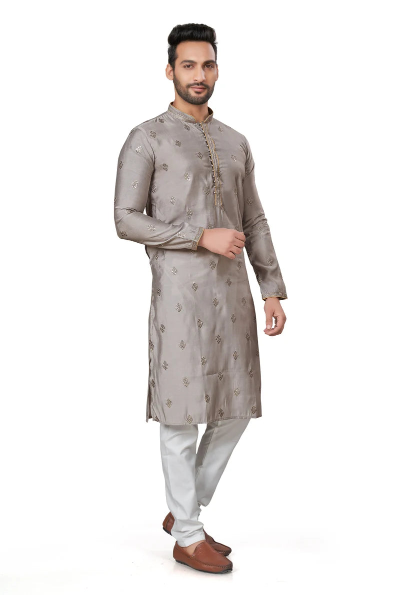 premium gray silk men kurta pajama in floral design | indian, pakistani wedding,party wear mens tradition kurta