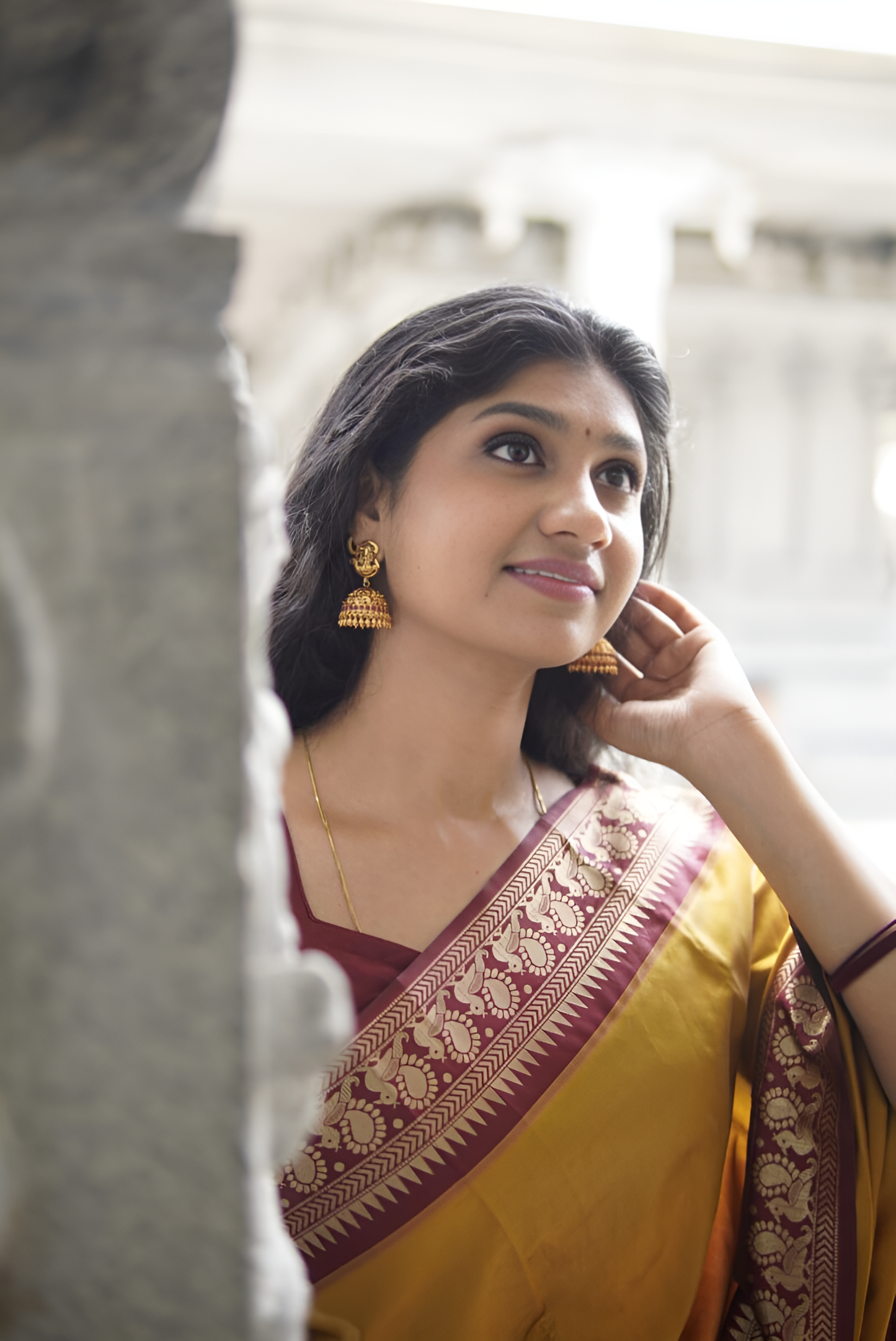 narayan pattu maroon and yellow semi silk saree | peacock jari border | indian wedding attire usa, australia | saree with blouse