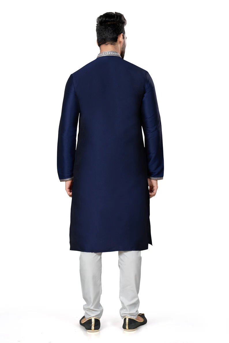 navy blue cotton men's kurta pajama set | fancy embroidery pattern kurta for wedding, party, fast delivery to usa, australia, canada, uk