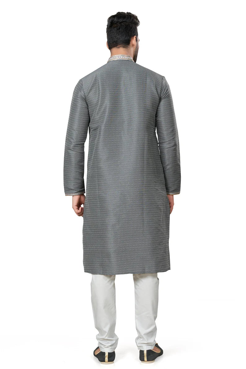 gray cotton men's kurta pajama set | indian, pakistani wedding men's kurta with silk dupatta fast delivery to usa, australia, uk