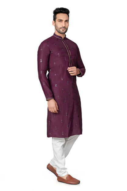 Premium Wine Silk Men Kurta Pajama in Floral Design | Indian, Pakistani Wedding,Party wear Mens Tradition Kurta |Fast delivery Kurta to USA