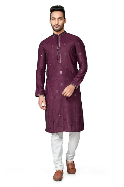 Premium Wine Silk Men Kurta Pajama in Floral Design | Indian, Pakistani Wedding,Party wear Mens Tradition Kurta |Fast delivery Kurta to USA