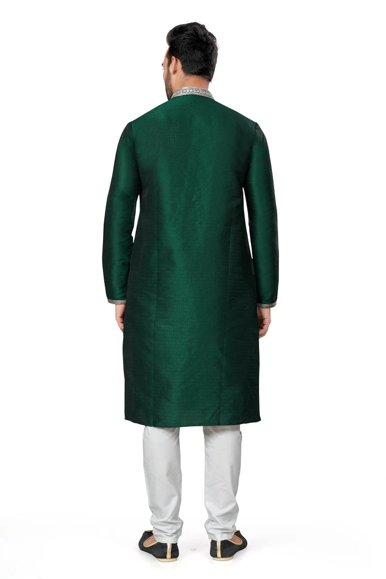 dark green cotton men's kurta pajama set | indian, pakistani wedding men's kurta with silk dupatta fast delivery to usa, australia, uk