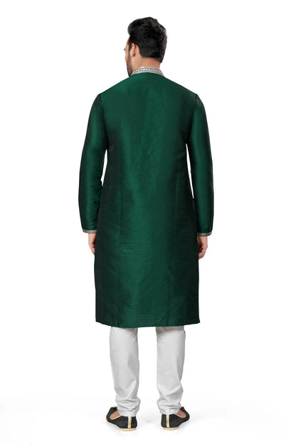 Dark Green Cotton Men's Kurta Pajama set | Indian, Pakistani Wedding Men's Kurta with Silk Dupatta Fast delivery to USA, Australia, UK