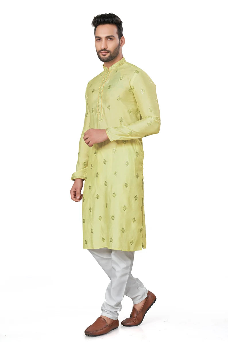 premium lime green silk men kurta pajama in floral design | indian, pakistani wedding,party wear mens tradition kurta