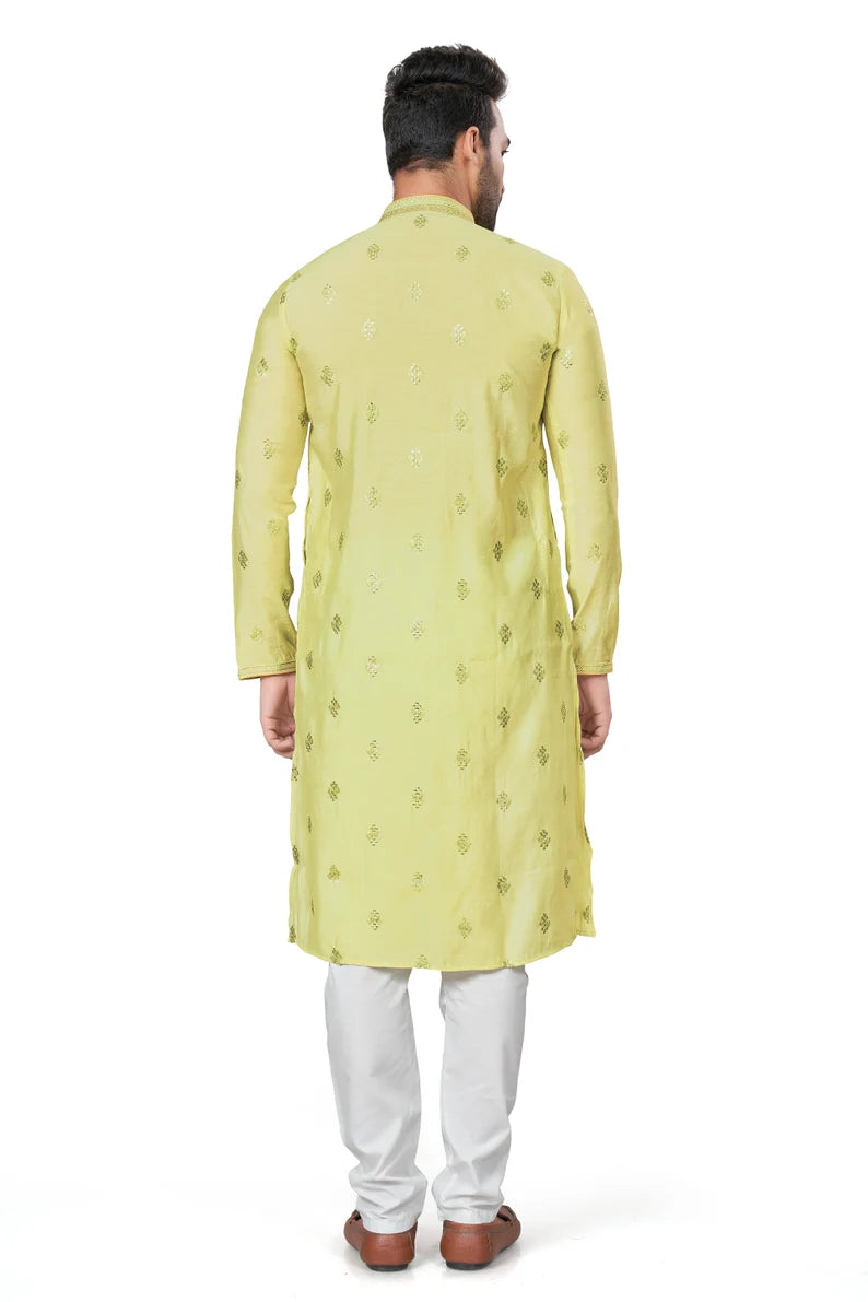 premium lime green silk men kurta pajama in floral design | indian, pakistani wedding,party wear mens tradition kurta