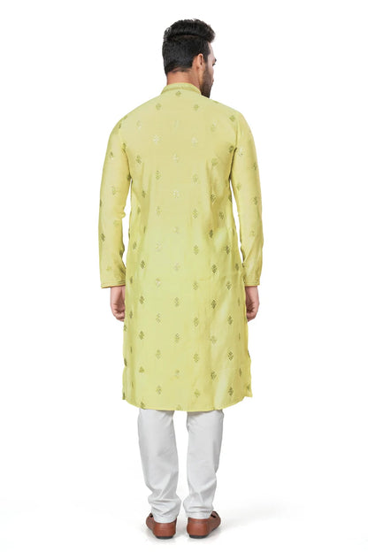 Premium Lime Green Silk Men Kurta Pajama in Floral Design | Indian, Pakistani Wedding,Party wear Mens Tradition Kurta