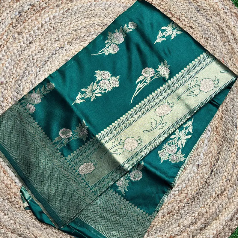 green banarasi handloom art silk saree with heavy pallu party sarees | indian traditional sarees