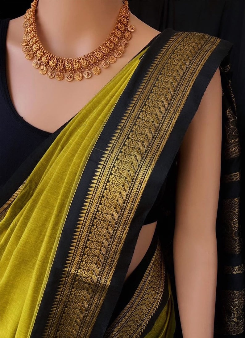 south indian silk saree in methi yellow for weddings | golden spice elegance