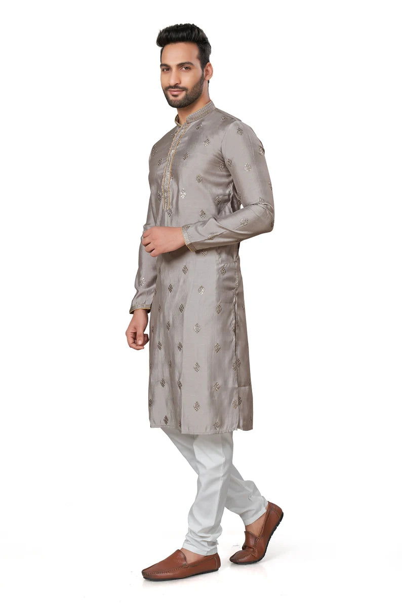 premium gray silk men kurta pajama in floral design | indian, pakistani wedding,party wear mens tradition kurta