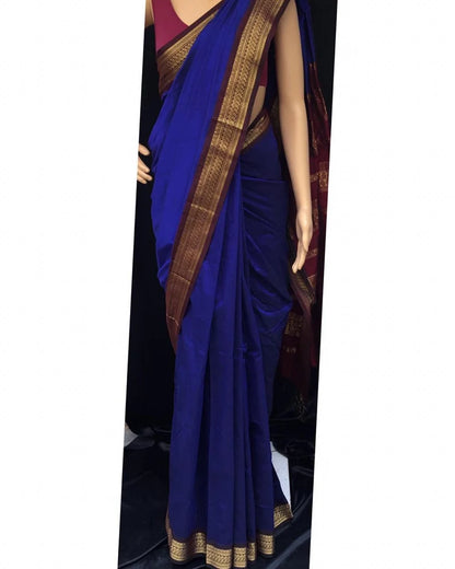 Blue and Maroon Banarasi Saree, Saree with Stitched Blouse, Indian Wedding Saree, South Indian Style, Gifts for Her, Sarees USA