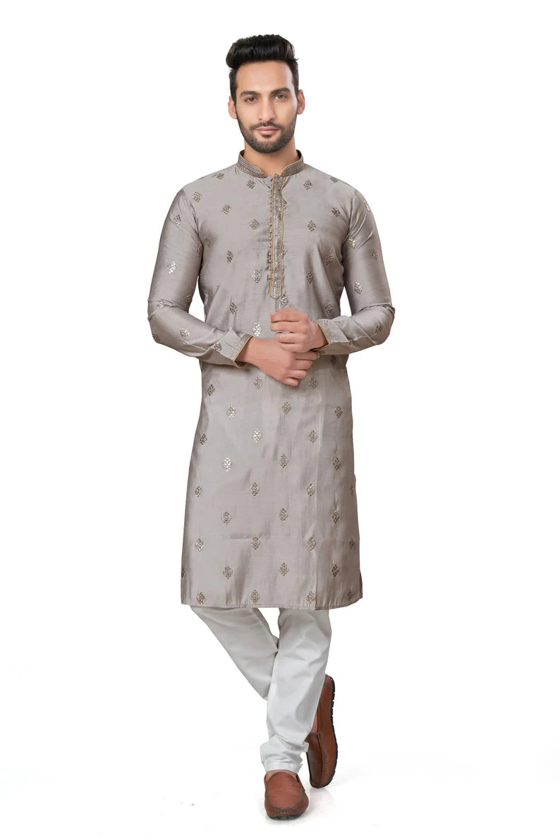 premium gray silk men kurta pajama in floral design | indian, pakistani wedding,party wear mens tradition kurta