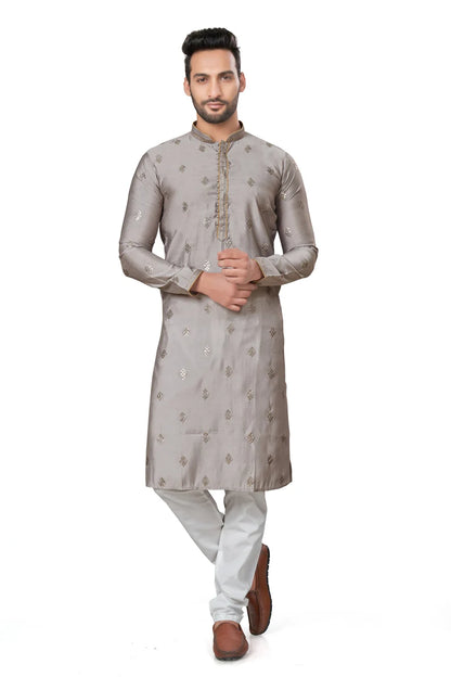 Premium Gray Silk Men Kurta Pajama in Floral Design | Indian, Pakistani Wedding,Party wear Mens Tradition Kurta