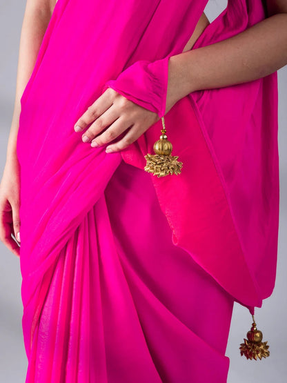 Fuchisia Hot Pink and Red Satin Saree, Reversible Silk Saree Indian Wedding and Festivals, Two tone saree, Ready to Wear Saree USA, UK