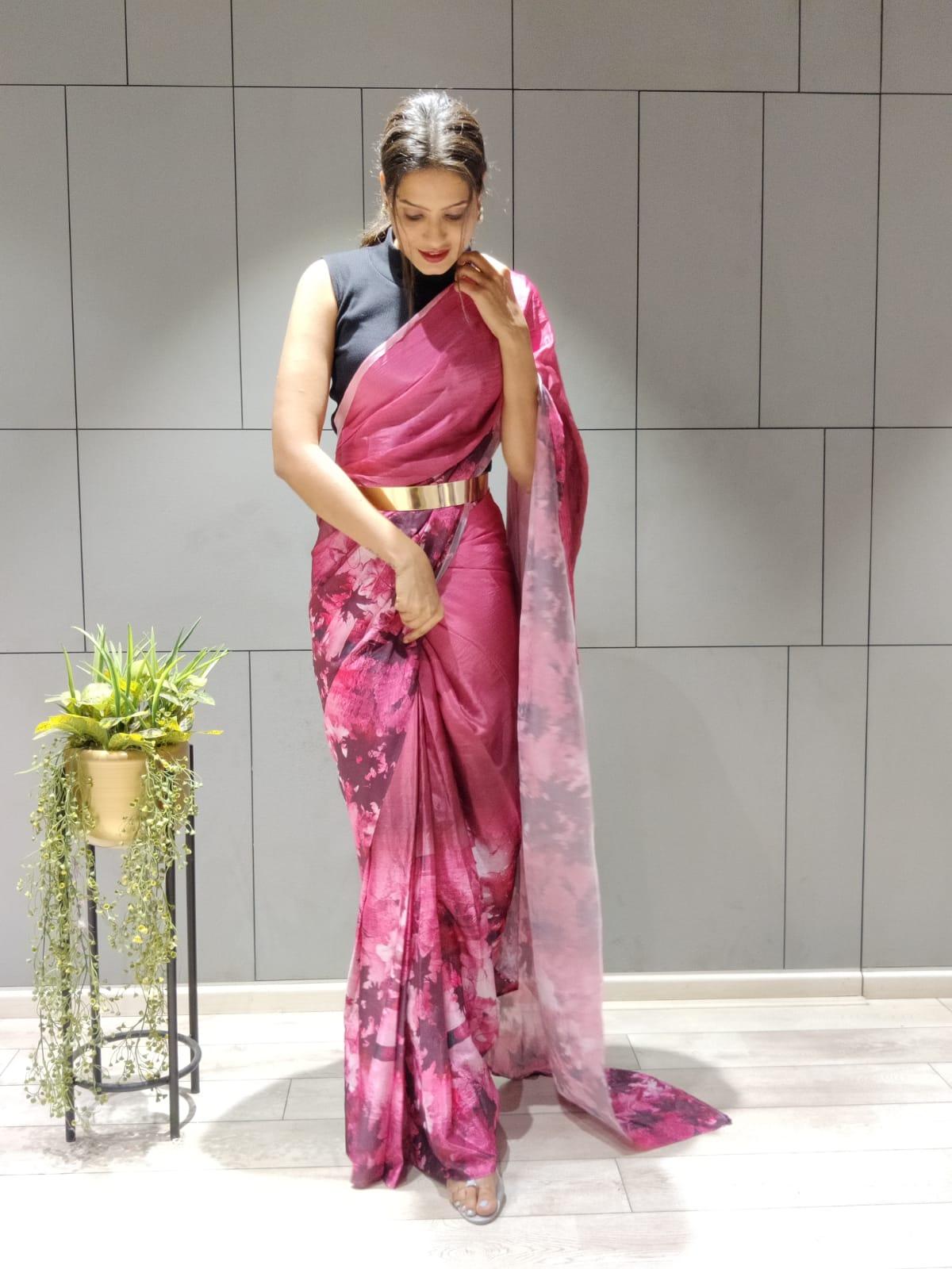 One-Minute Bollywood Ready To Wear Saree | FREE SAREE BELT | India Wedding  and Party Saree | Festival Stitched Pleated Saree