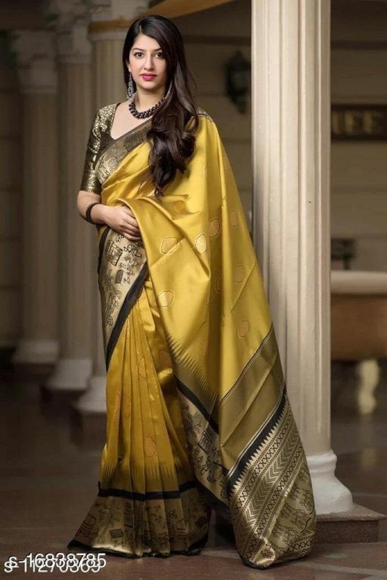 RahjamDesignerSilks on Instagram: “Our gorgeous bride Nishana from Swiss in mustard  yellow kanchipuram saree… | Kanchipuram saree, Engagement saree, Gorgeous  bride
